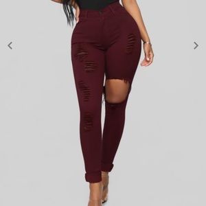 Burgundy distressed fashion nova jeans